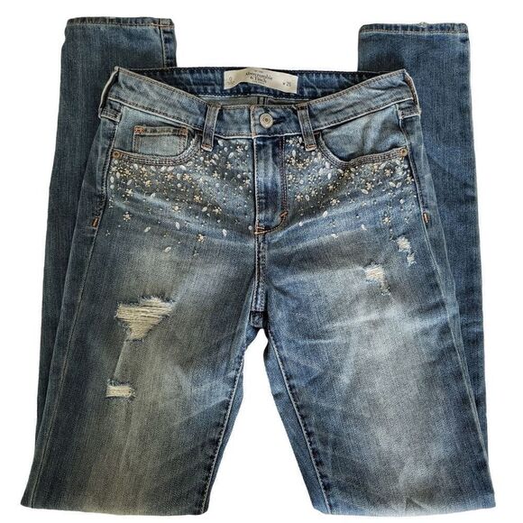 Abercrombie & Fitch The A&F High Rise Embellished Super Skinny Jean Sz 0 - Picture 10 of 12